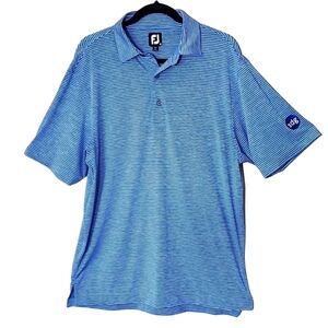 FootJoy FJ Polo Shirt Mens Medium Athletic Fit - Blue/White Stripe